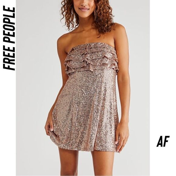 FREE PEOPLE FRIDA SEQUINED STRAPLESS MINI DRESS NWT SIZE 12 - Picture 1 of 6